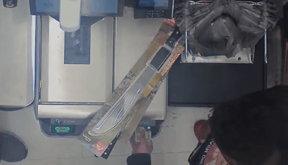 Machete sitting on a checkout counter